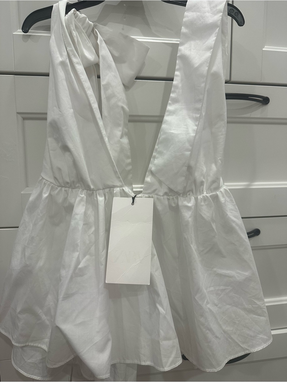 Zara White Backless Peplum Tie-Strap Top